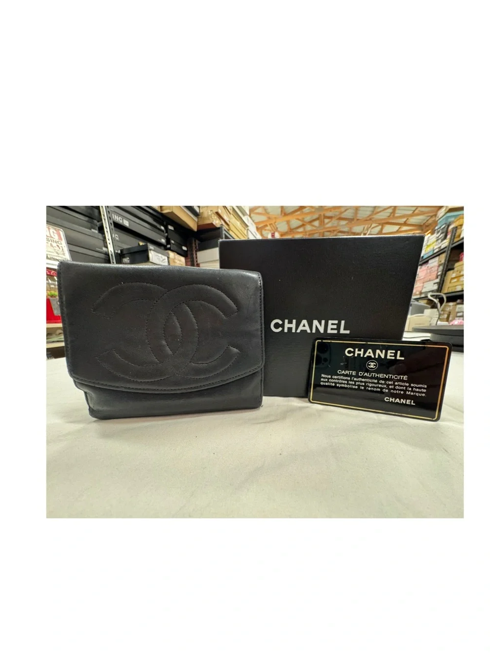 Mens Chanel Black Quilted Lamb Leather Bi-fold wallet
